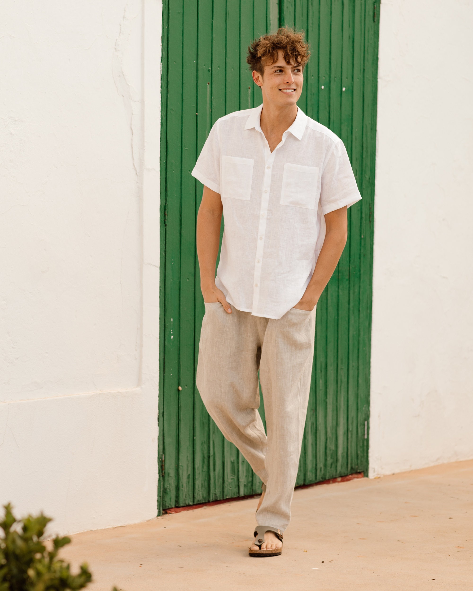 Playa Outfit Pantalon Lino Hombre Playa Pantalon Y Camisa Lino