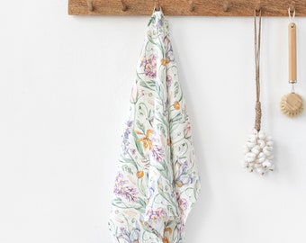 Linen tea towel in blossom print | Kitchen towel | Dish towels | Farmhouse kitchen