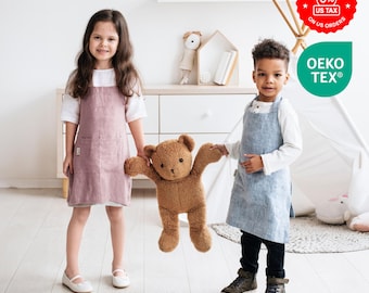 Linen Kids Apron with Pocket – Toddler Cooking Apron for Boy or Girl – Montessori Baking Gift for Birthday – Stonewashed European Linen Wear