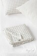 Linen flat sheet in Charcoal Grid (Windowpane) pattern. Custom size flat bed sheets. Queen, King linen sheet. 