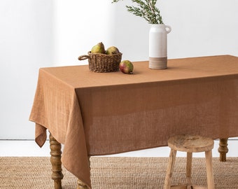 Cinnamon Linen Tablecloth. Round, square, rectangular table linens. Custom linen fabric tablecloth.