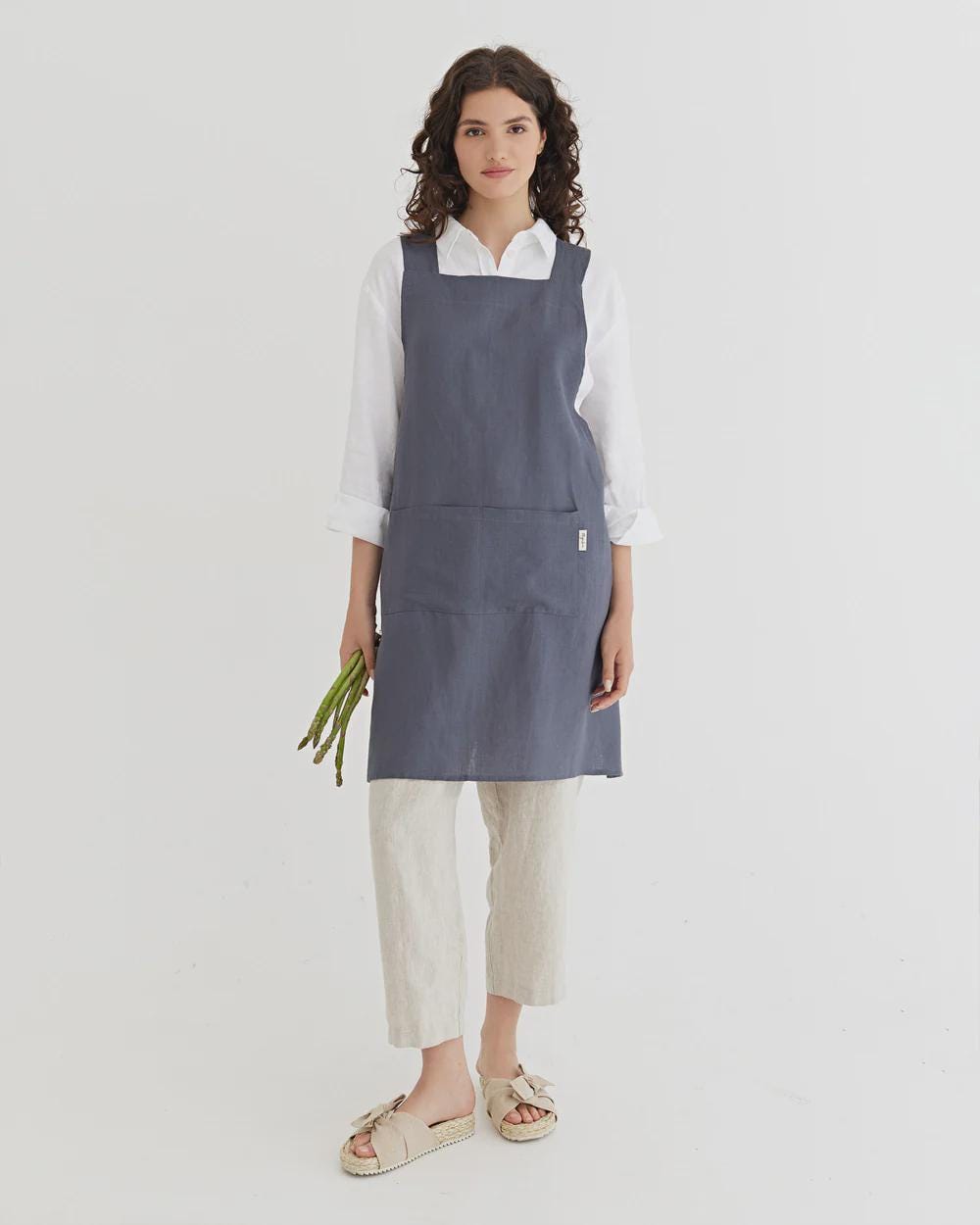 Charcoal Gray Japanese Cross Back Linen Apron – No Tie Pinafore