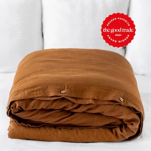 Copripiumino in lino color cannella — Copripiumino matrimoniale marrone — Copripiumino king size — Arredamento caldo per la camera da letto