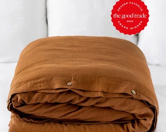 Cinnamon Linen Duvet Cover — Brown Queen Duvet Cover — King Comforter Cover — Warm Bedroom Decor