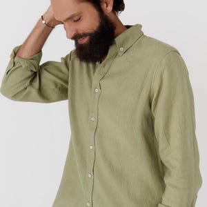 Sage Green Linen Shirt for Men – Long Sleeve Lightweight Button Down Shirt – Relaxed Fit Shirt – Natural Style SINTRA image 2