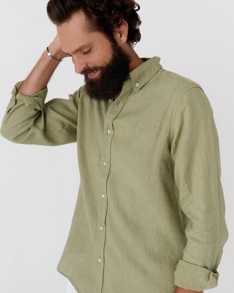 Sage Green Linen Shirt for Men – Long Sleeve Lightweight Button Down Shirt – Relaxed Fit Shirt – Natural Style SINTRA image 2