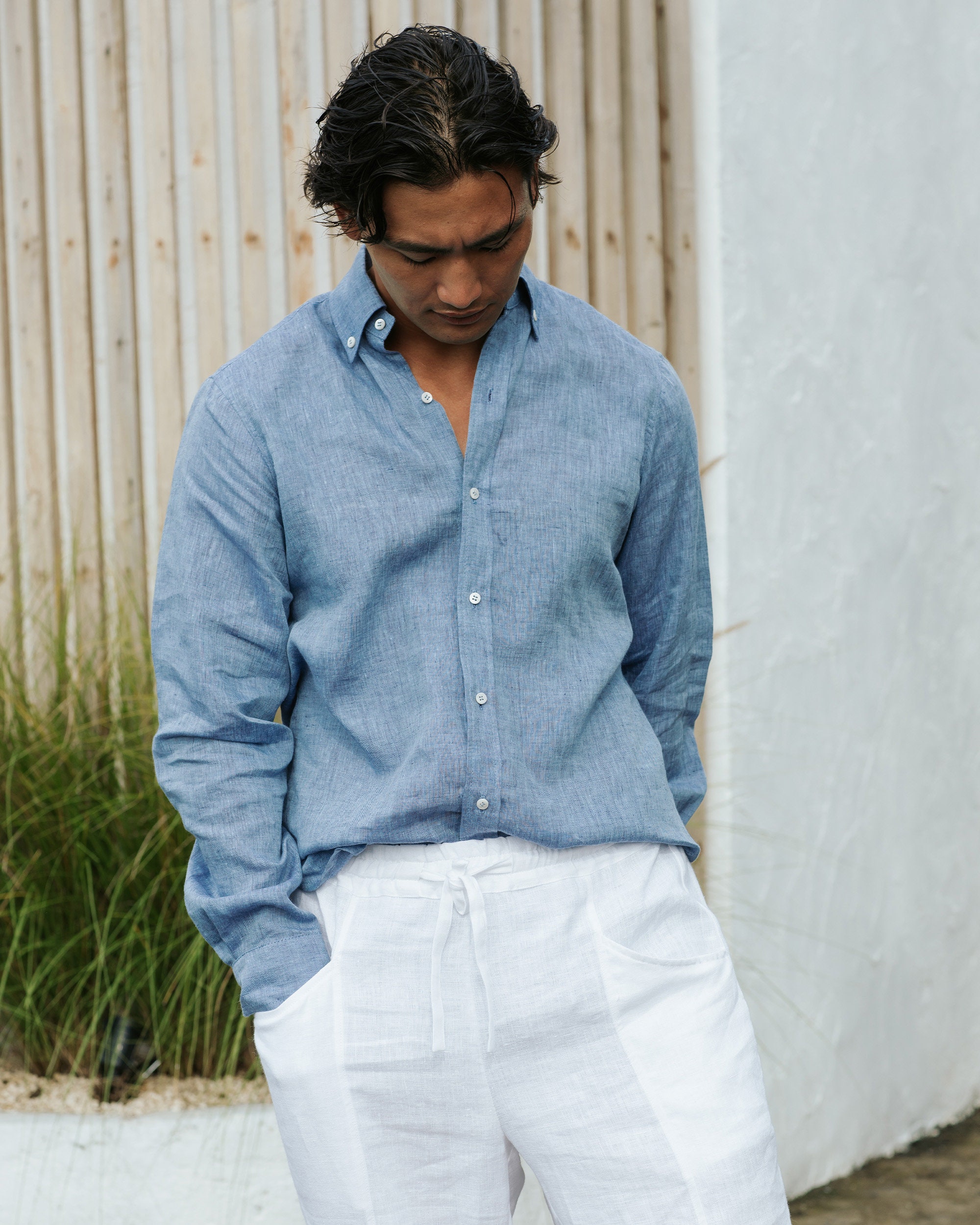 argue LINEN COTTON DENIM SHIRT PULLOVER
