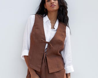 TODAYFUL】 Asymmetry Linen Vest Tops
