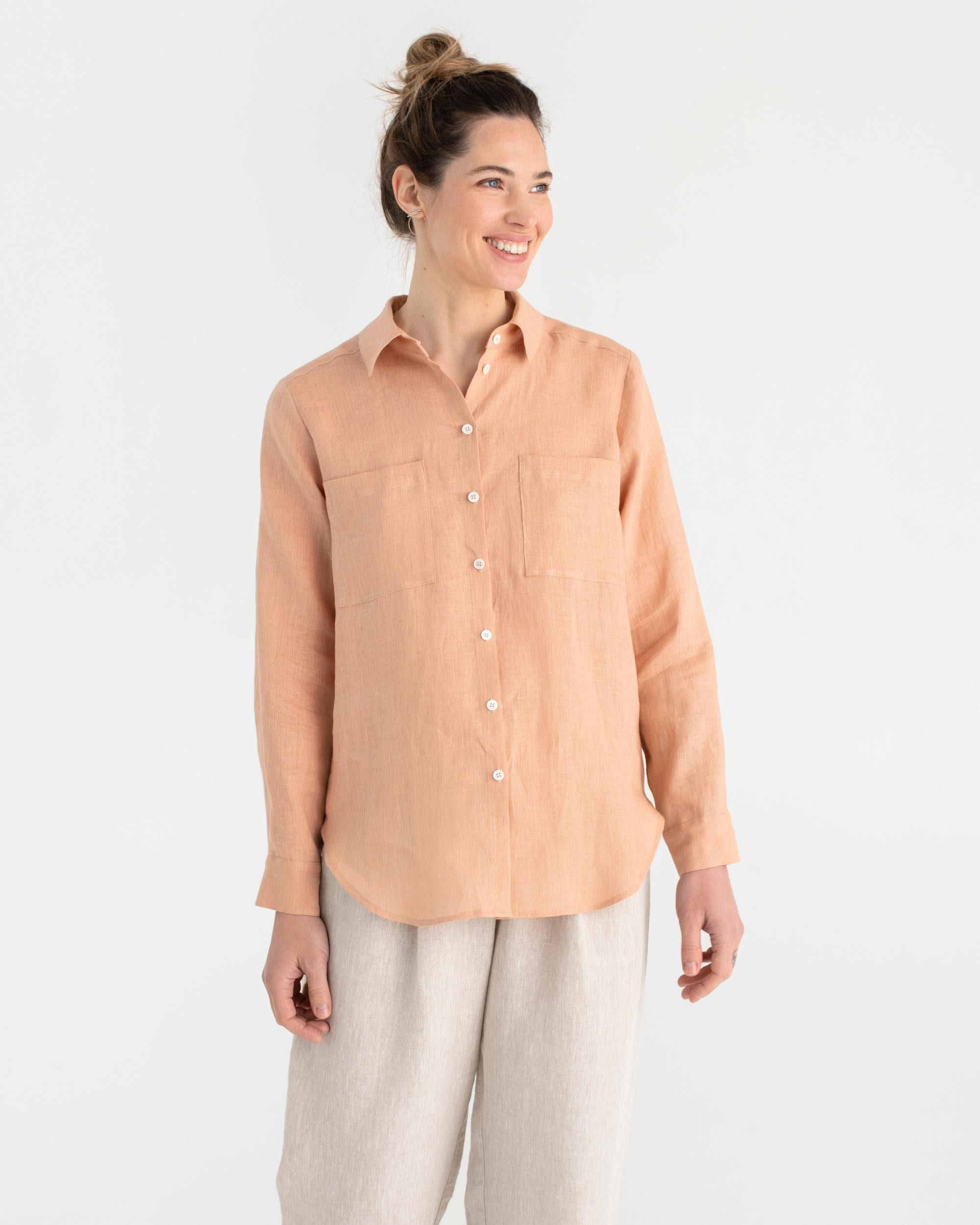 Cream Linen Shirt for Women – Oversized Lightweight Button up