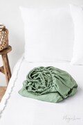 Linen Fitted Sheet – Matcha Green Soft Linen Bedding – Queen King Deep Pocket Bed Sheet – Stonewashed Moisture Wicking OEKO European Linen