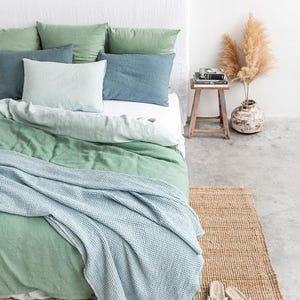 Matcha Green Linen Duvet Cover – Stonewashed Flax Bedding – Breathable Thermoregulating Comforter – Queen King OEKO TEX Certified Linen Set image 6