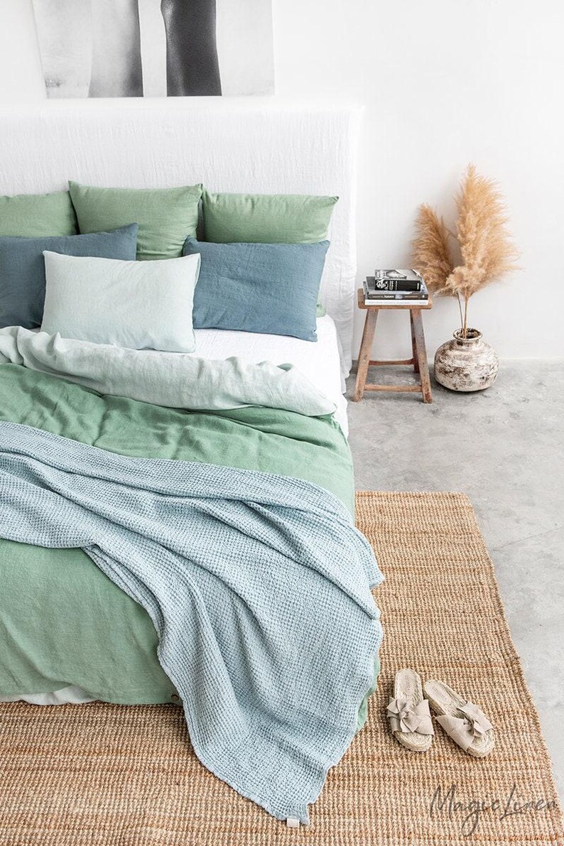 Matcha Green Linen Duvet Cover – Stonewashed Flax Bedding – Breathable Thermoregulating Comforter – Queen King OEKO TEX Certified Linen Set image 6
