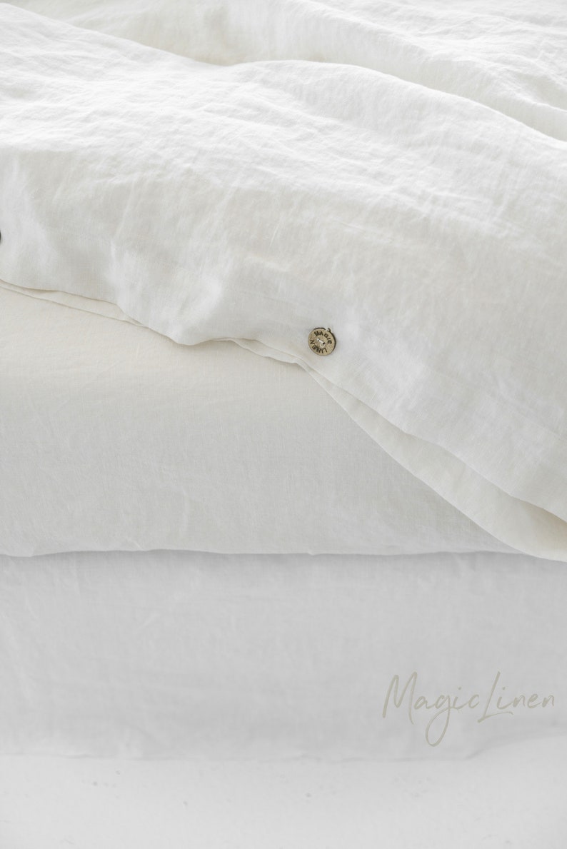 Linen duvet cover in White color. King, queen, custom size bedding image 9