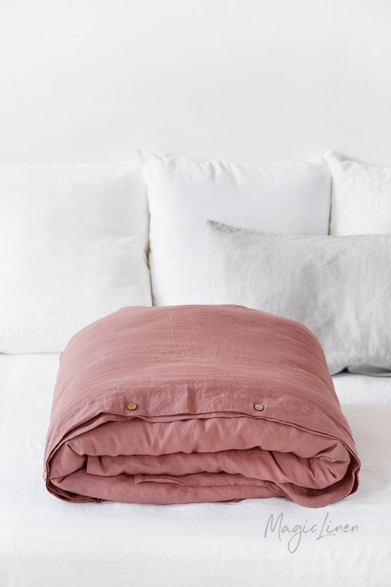 Linen Duvet Cover In Rust Pink Color Washed Linen Bedding Etsy