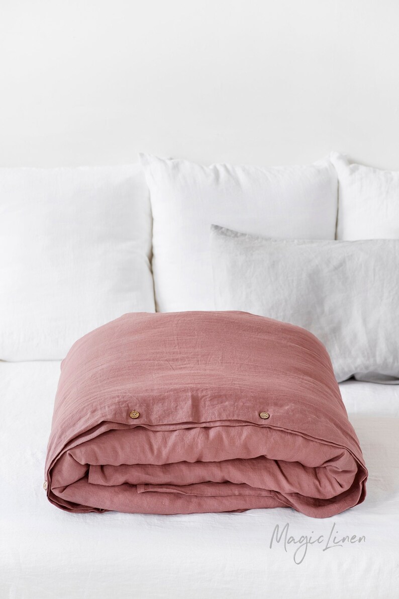 Linen Duvet Cover In Rust Pink Color Washed Bedding Image 0