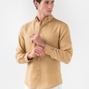 Men's linen shirt CORONADO in Sandy beige / Long sleeve shirt / Men's linen summer shirt image 3