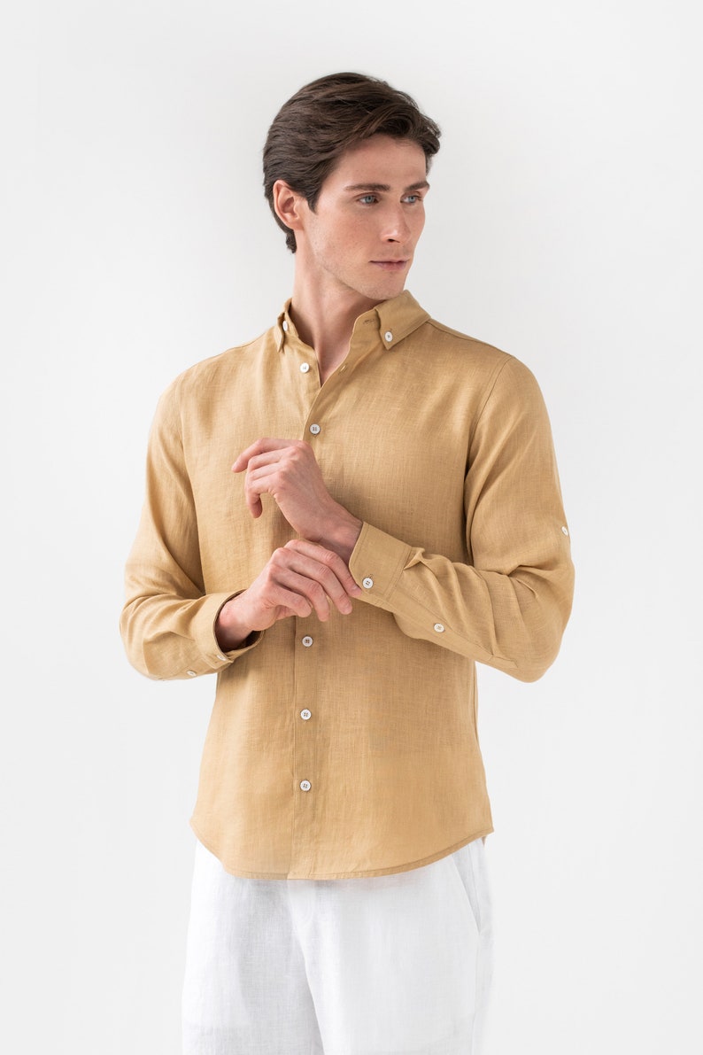 Men's linen shirt CORONADO in Sandy beige / Long sleeve shirt / Men's linen summer shirt image 3