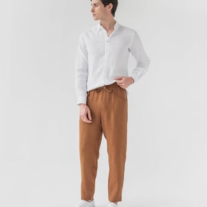 Mens Linen Pants – Cinnamon Trousers with Drawstring Waist and Cargo Pockets – Lightweight Wear - Breathable Outfit, Look TRUCKEE image 2