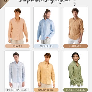 Camicia da uomo in lino azzurro cielo – Camicia da uomo in lino leggero a maniche lunghe – Camicia con bottoni dalla vestibilità comoda – Abbigliamento traspirante NEVADA immagine 7