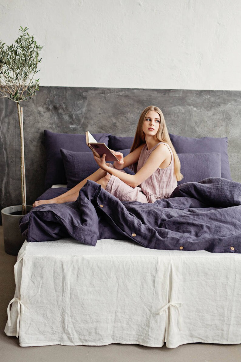 Linen bed skirt with corner ties. Various colors custom Etsy