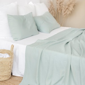 Dusty Blue Linen Flat Sheet – Stonewashed Flax Bedding – Soft Cool Tone Top Sheet – Breathable Natural Layer – Queen King Sizes image 1