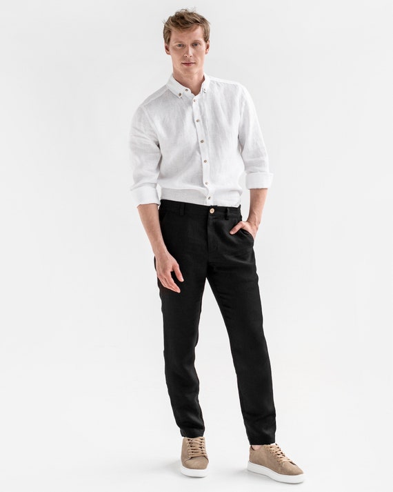 Black Linen Pants SOGLIO Men's Linen Pants Mens Trousers Casual Pants for  Men 