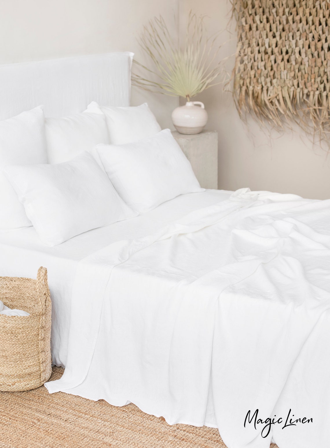 Linen flat sheet in White. Queen King Custom size bed sheet. Etsy