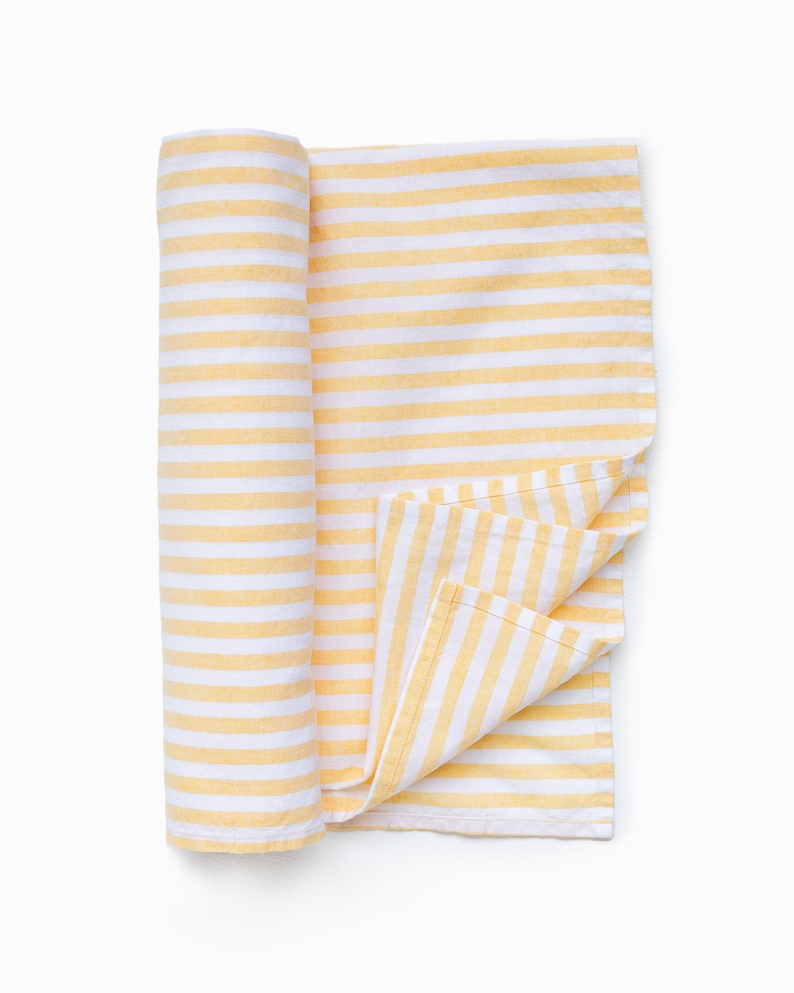 Yellow Striped Linen Beach Towel – Bath Sheet – Quick Dry Cotton Linen Blend – Lightweight Summer Body Towel – Oversized Spa Blanket image 3