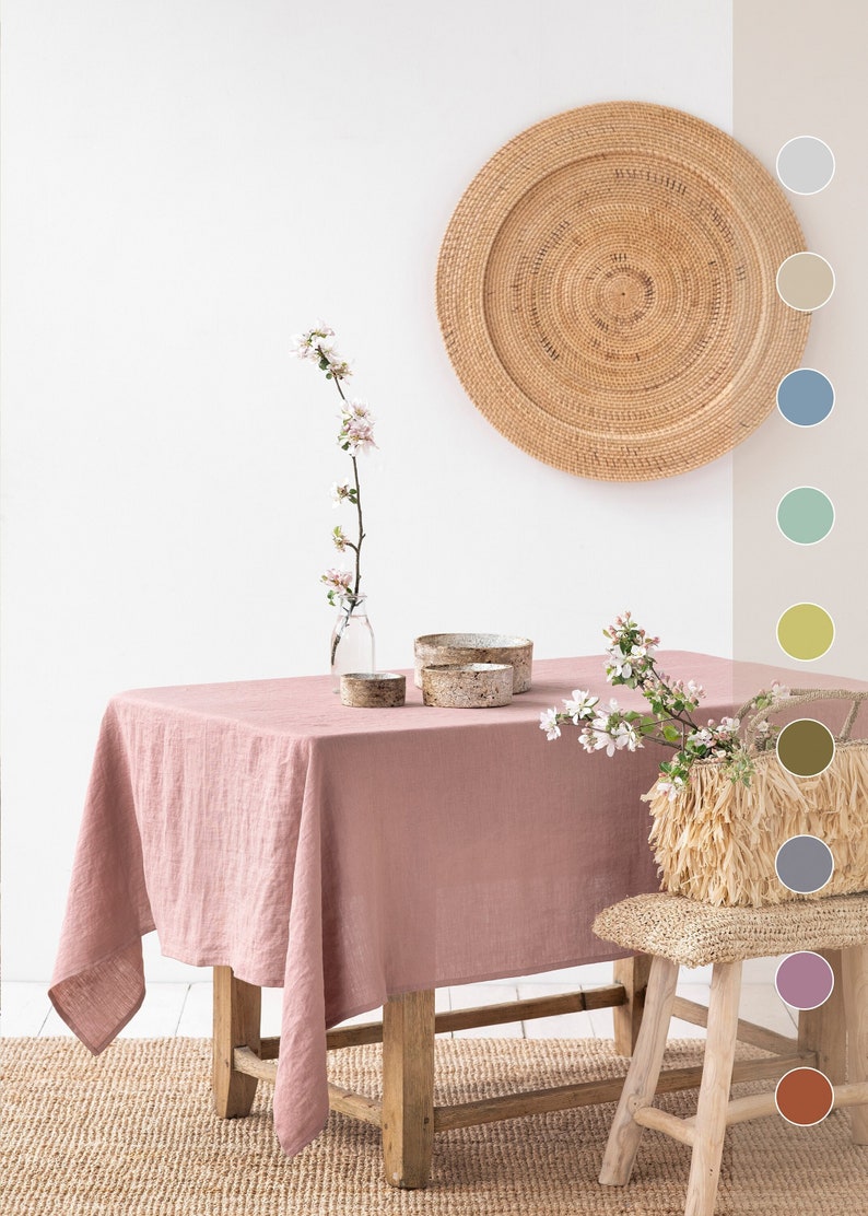 Linen tablecloth in various colors. Round, square, rectangular table linens. Custom linen fabric tablecloth. Woodrose