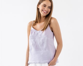 Sleeveless linen top Malibu in lilac / Linen tank top / Linen blouse / Spaghetti strap top / Free shipping