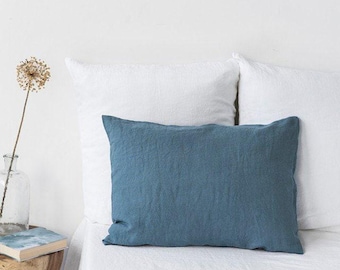 Gray Blue Linen Pillowcase – Soft Stonewashed Flax Sham – Custom Breathable Pillow Cover – Cool Neutral Bedding Accent in European Linen