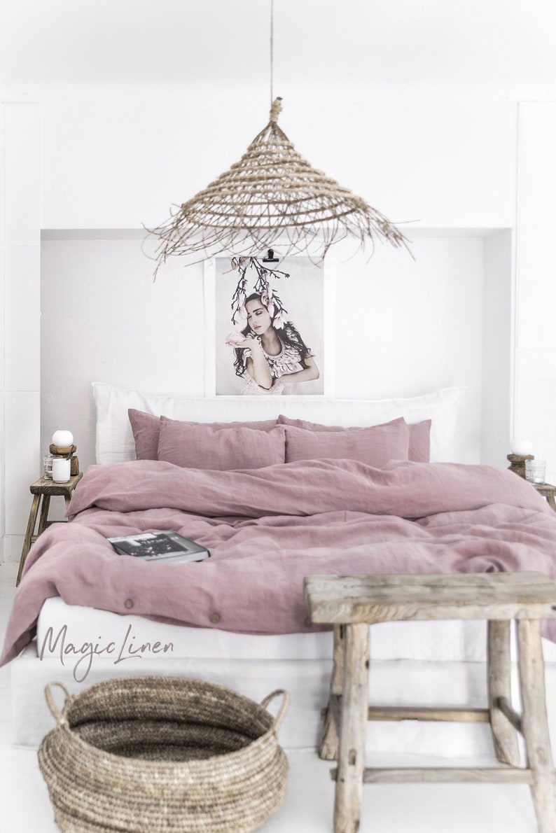 Linen Bedding Set In Woodrose Dusty Pink King Queen Washed Image 0