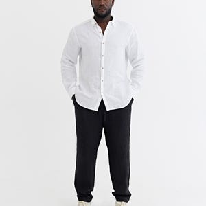 Men’s Linen Pants — Natural Melange Drawstring Pants — Tapered Summer Trousers PALERMO Black