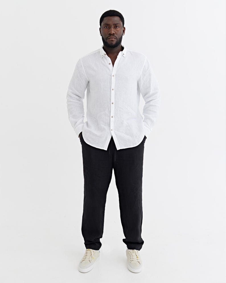 Men’s Linen Pants — Natural Melange Drawstring Pants — Tapered Summer Trousers PALERMO Black
