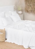 White Linen Flat Sheet – Classic Soft Stonewashed Bedding – Natural Flax Top Layer – Breathable All-Season Sheet – Queen King Sizes