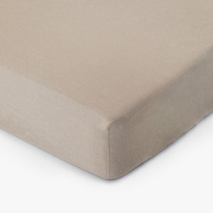 Linen fitted sheet in Natural Linen Oatmeal color. King / Queen bed sheet. image 2