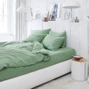 Matcha Green Linen Duvet Cover – Stonewashed Flax Bedding – Breathable Thermoregulating Comforter – Queen King OEKO TEX Certified Linen Set image 2