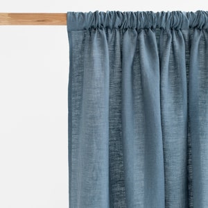 Rod pocket linen curtain panel in natural color 1 pcs. Semi-sheer linen drapes. Custom sizes Gray blue
