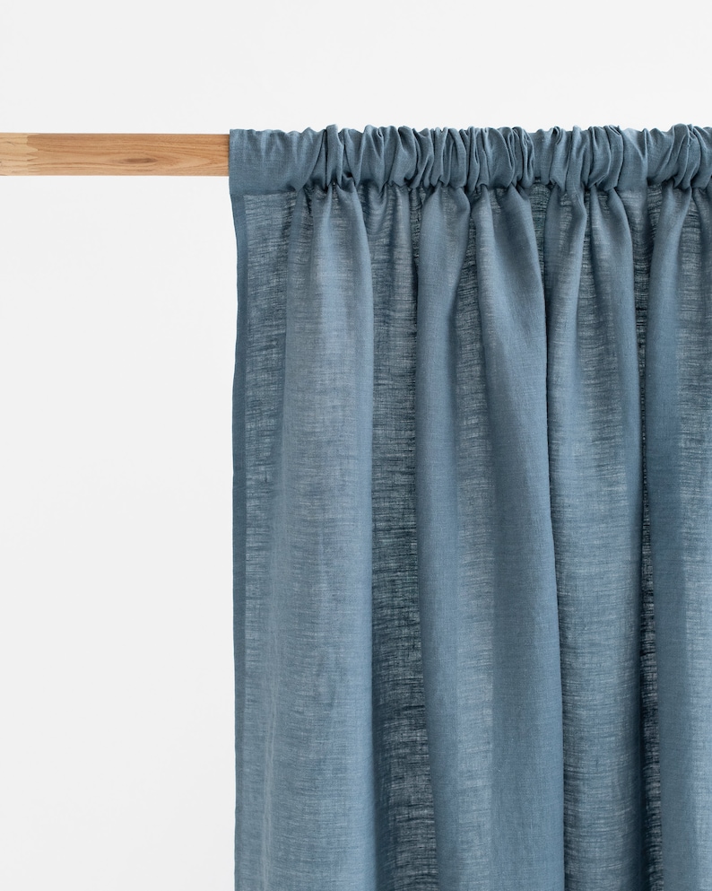 Rod pocket linen curtain panel in natural color 1 pcs. Semi-sheer linen drapes. Custom sizes Gray blue