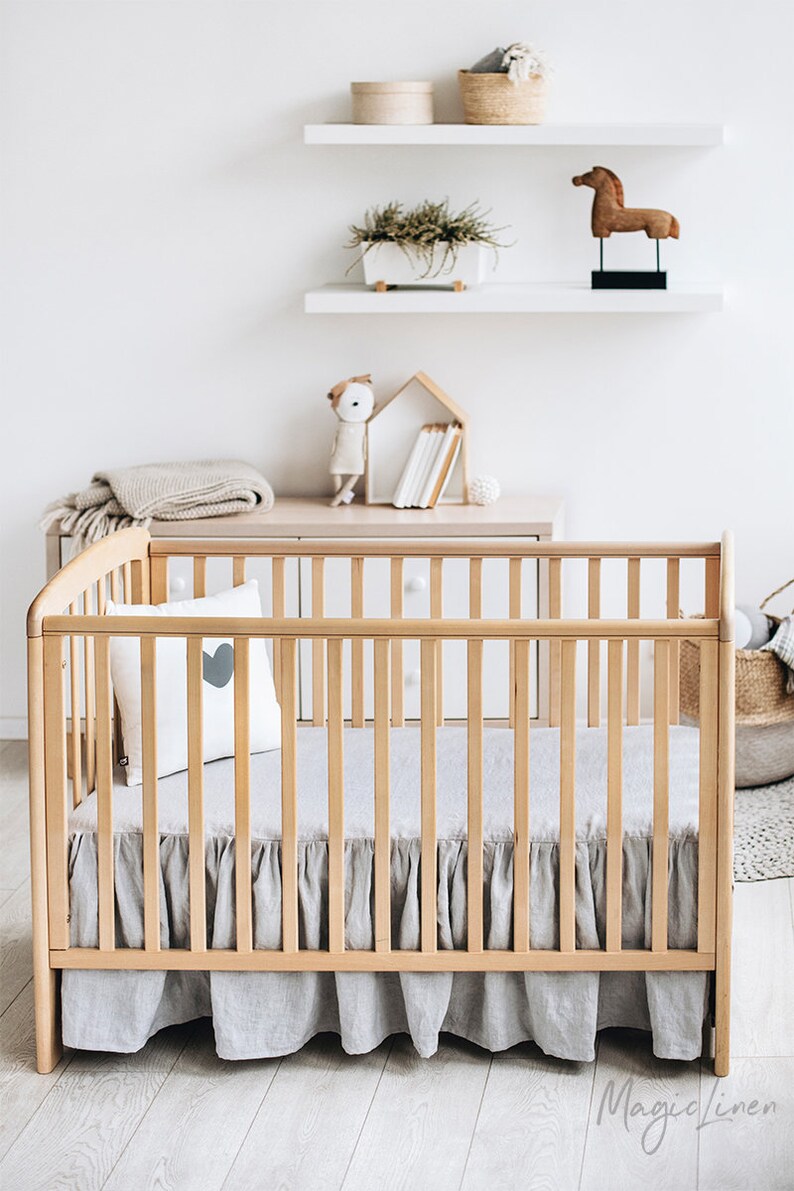 Linen Crib Skirt Linen Nursery Bedding Split Corners Linen Etsy