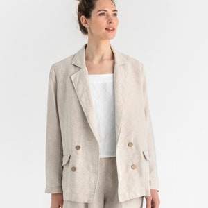 Linen blazer for women HEBER in Natural melange. Long sleeve blazer. Classic oversized jacket. Relaxed fit. Boho clothing image 4