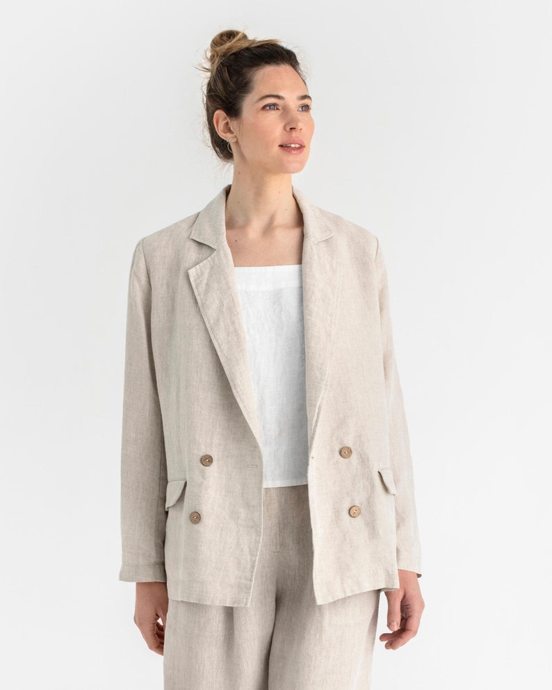 Linen blazer for women HEBER in Natural melange. Long sleeve blazer. Classic oversized jacket. Relaxed fit. Boho clothing image 4