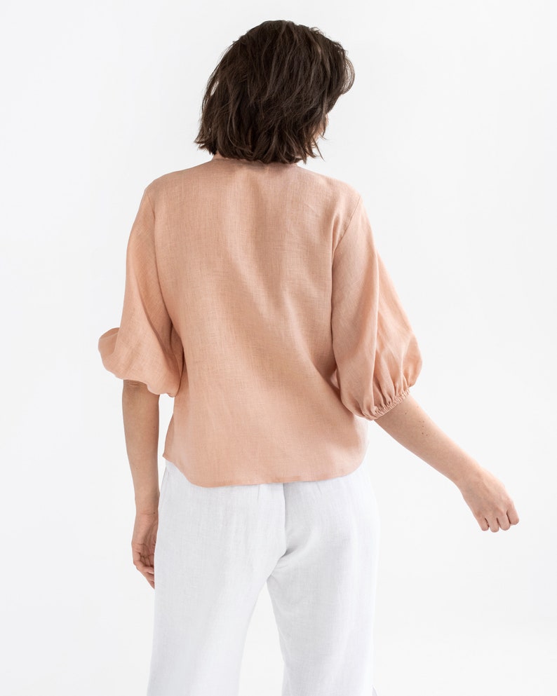 Etsy - Puff sleeve linen shirt ALAMINOS in Peach by MagicLinen