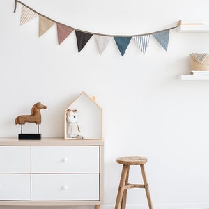 Linen bunting. Nursery wall hanging. Linen flag decoration for baby room. Linen bunting banner.