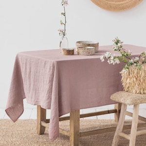 Woodrose Linen Tablecloth – Soft Washed European Flax – Custom Sizes – Round, Square, Rectangular – Romantic Rustic Dining Room Table Decor