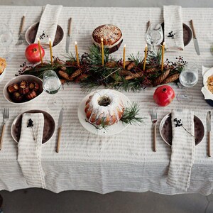 Natural Striped Linen Napkins Set of 2 – Ivory and Oatmeal Flax – Soft Washed Cloth Napkins – Neutral Striped Table Linens – Nautical Decor image 5