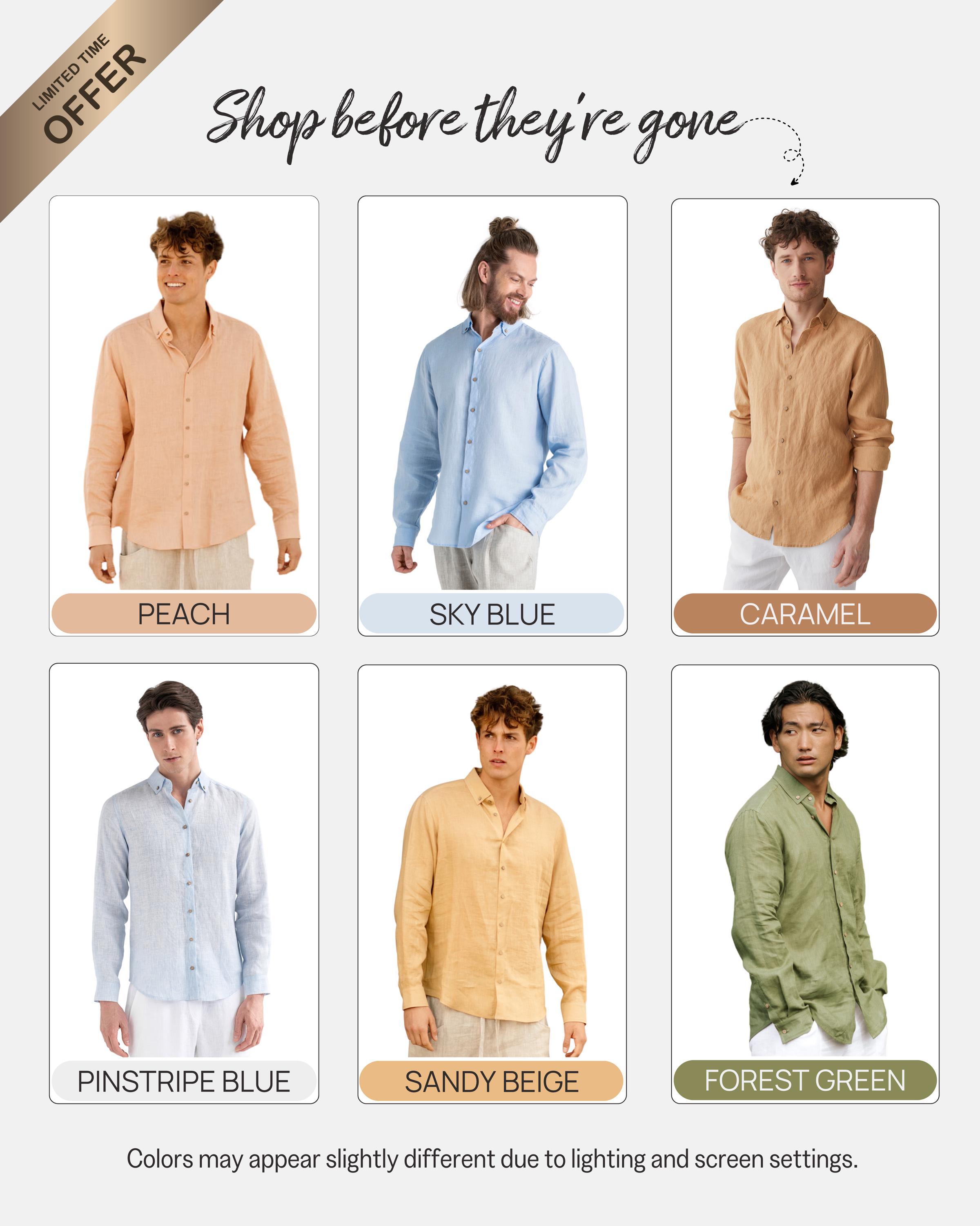 Camicia Uomo In Lino E Cotone Maniche Lunghe Scollo A V – Casual Estiva Leggera E Traspirante
