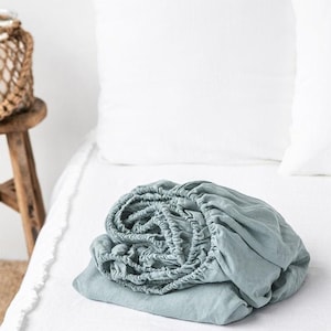 Etsy - Dusty blue linen fitted sheet by MagicLinen