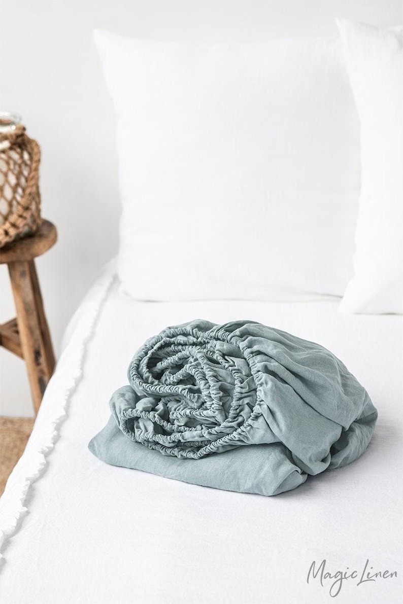 Etsy - Dusty blue linen fitted sheet by MagicLinen