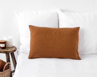 Linen pillow case in Cinnamon color. Softened, washed, custom size pillowcase.